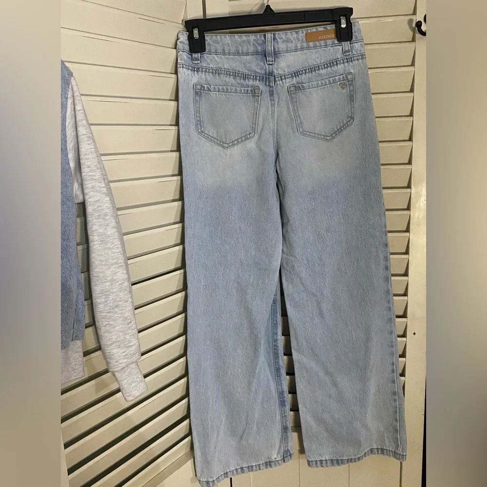 Girls Justice Embroidered Jean Jacket and Wide Leg Jeans Set